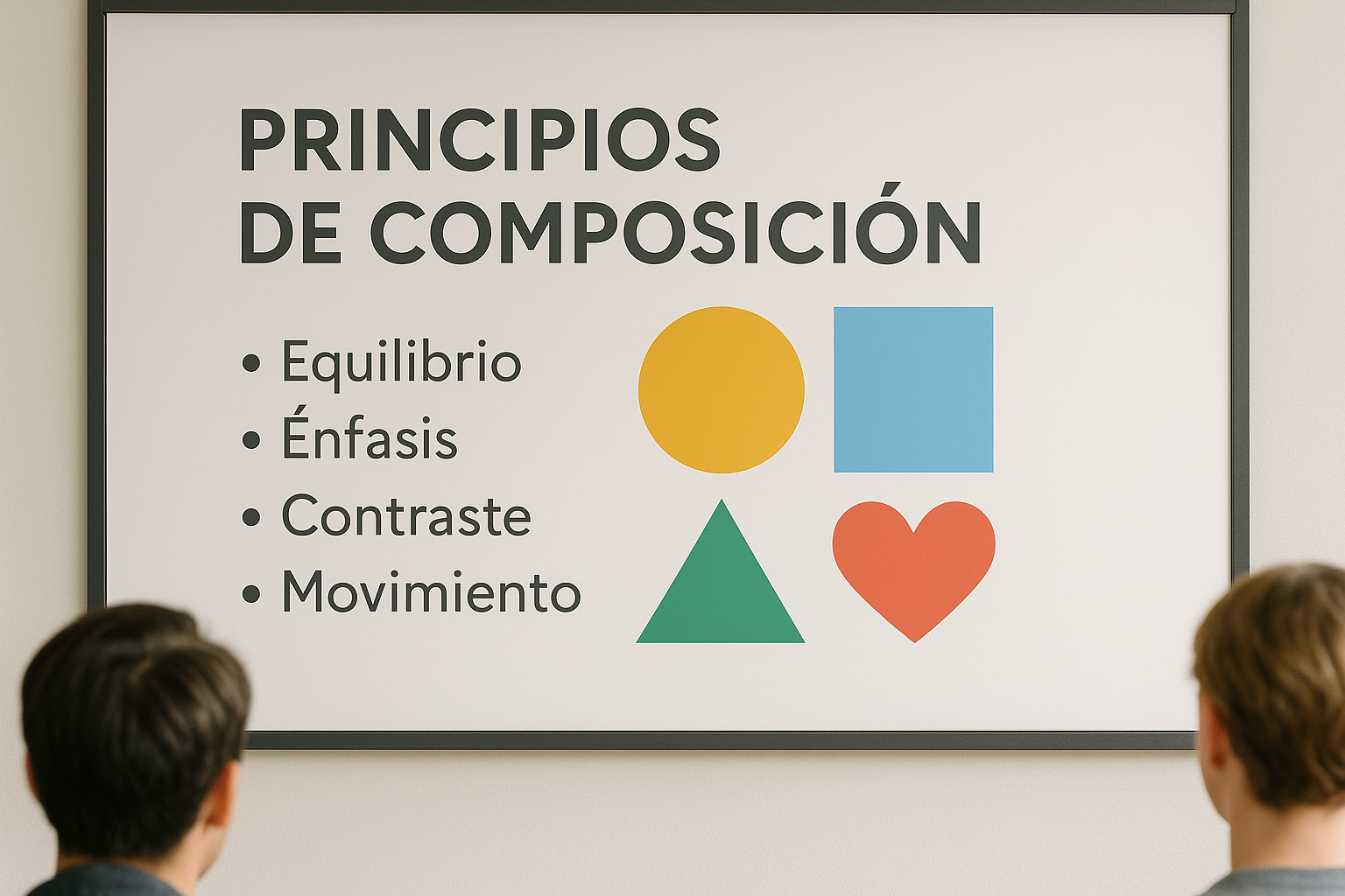 Imagen 2 Palacios, G. A. (2025). [Principios de composición visual presentados en un cartel educativo con formas y colores]. DALL-E 3