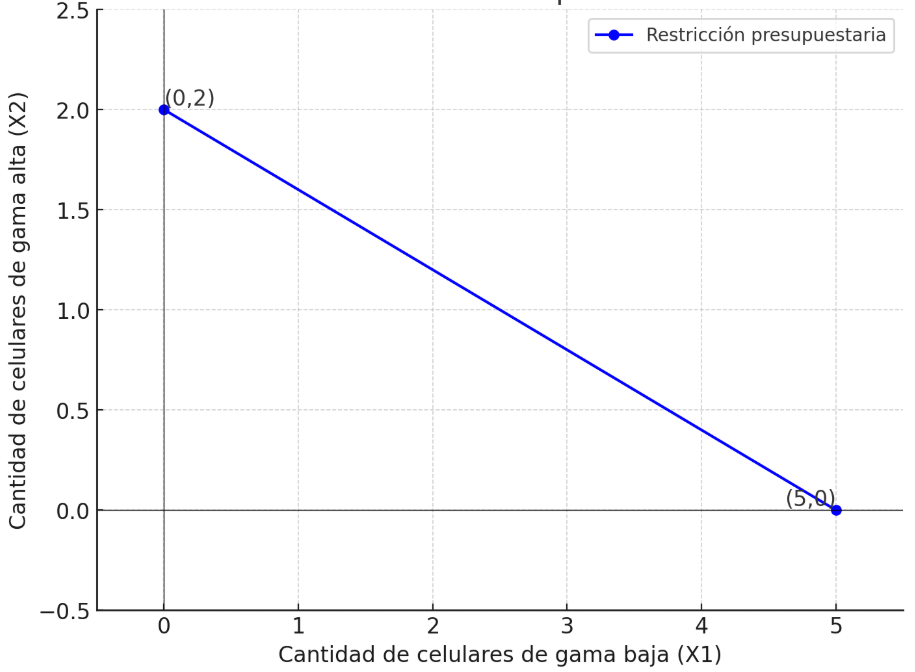 Gráfico 1. Restricción Presupuestaria en la elección de dos bienes Elaboración: Docente contenidista.