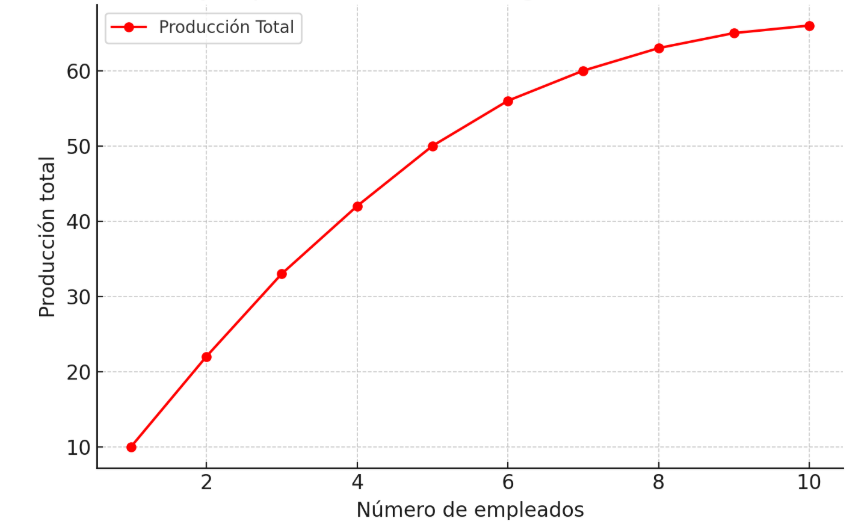 Gráfico 7: Producción marginal decreciente en trabajo - Elaboración: Docente contenidista, 2025.