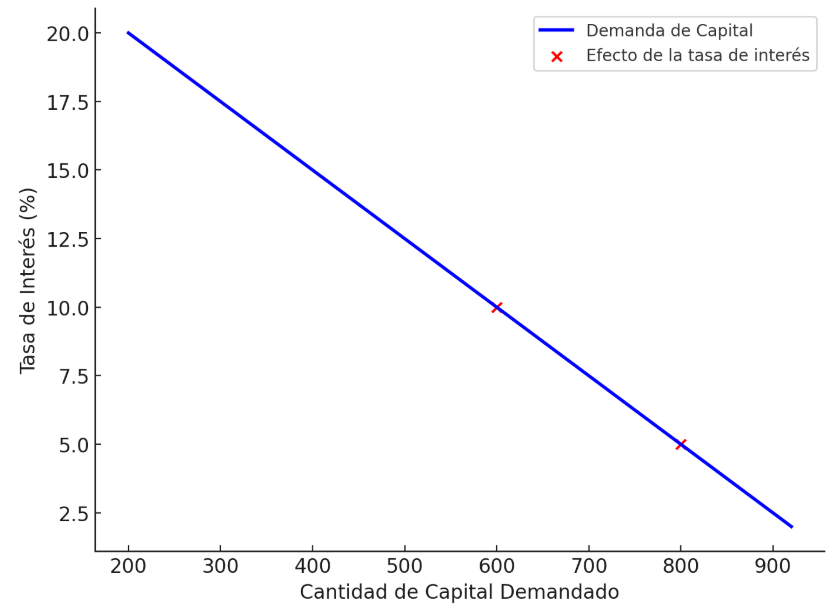 Gráfico 7: Demanda de capital y tasa de interés - Elaboración: Docente contenidista, 2025.