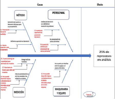 Figura 6: Ejemplo de Diagrama Causa – Efecto con la problemática “reprocesos en análisis”