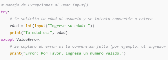 Imagen 4: Manejo de Excepciones al Usar input() - Damián Nicolalde Rodríguez. (2024). Manejo de Excepciones al Usar input().