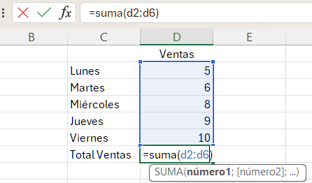 Figura 2. Fórmulas de suma