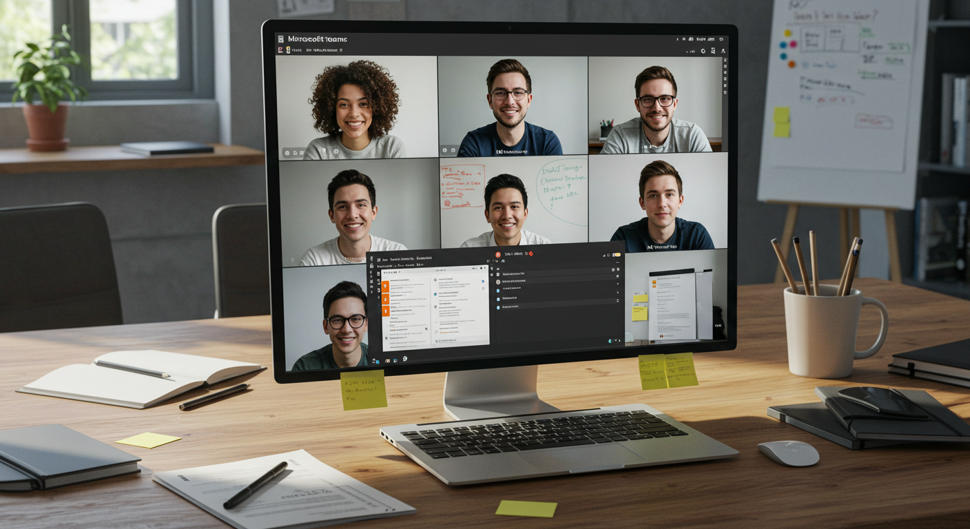 Figura 3 Equipo de ventas en videollamada de Microsoft Teams compartiendo documentos