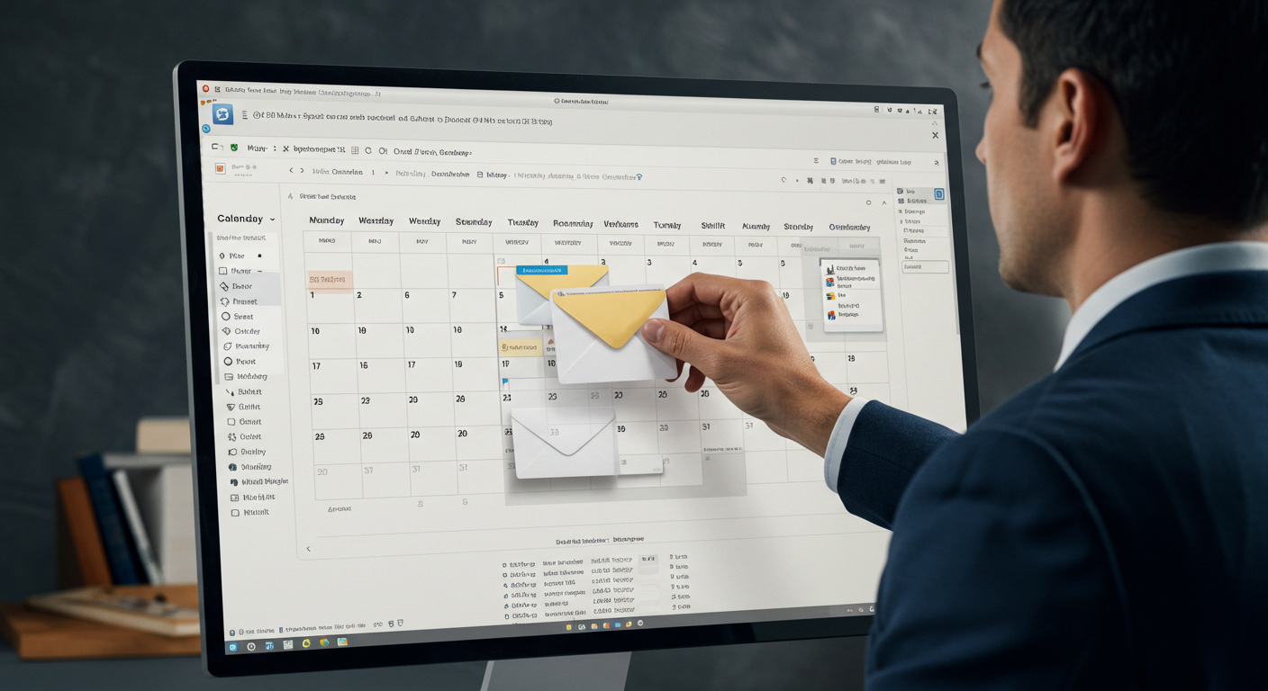 Figura 4 Profesional organiza agenda en Outlook Calendar integrando correos electrónicos