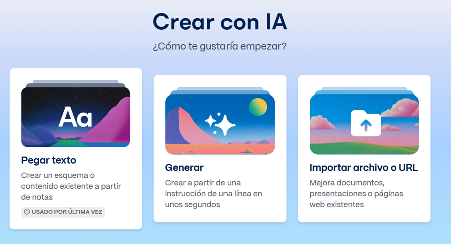 Figura 4 Captura de pantalla de IA Gamma para crear presentaciones