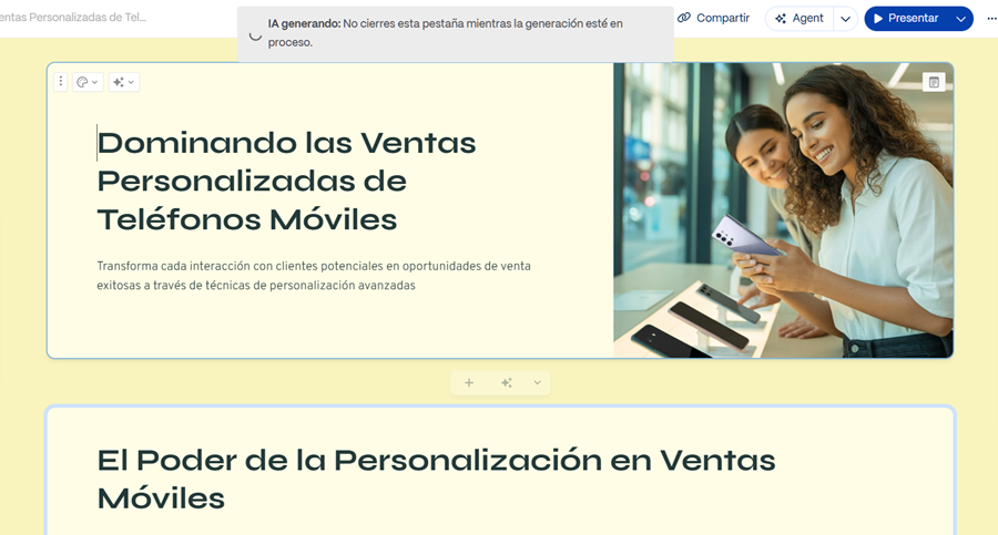 Figura 5 Generación de presentaciones personalizada con Gamma IA