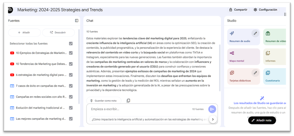 Figura 3 Captura de pantalla de Google notebookLM