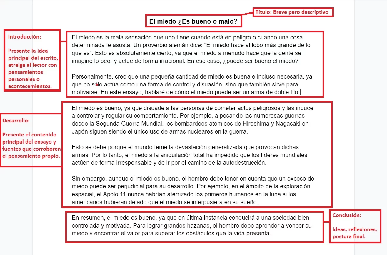 Figura 2 Estructura y contenido de un ensayo