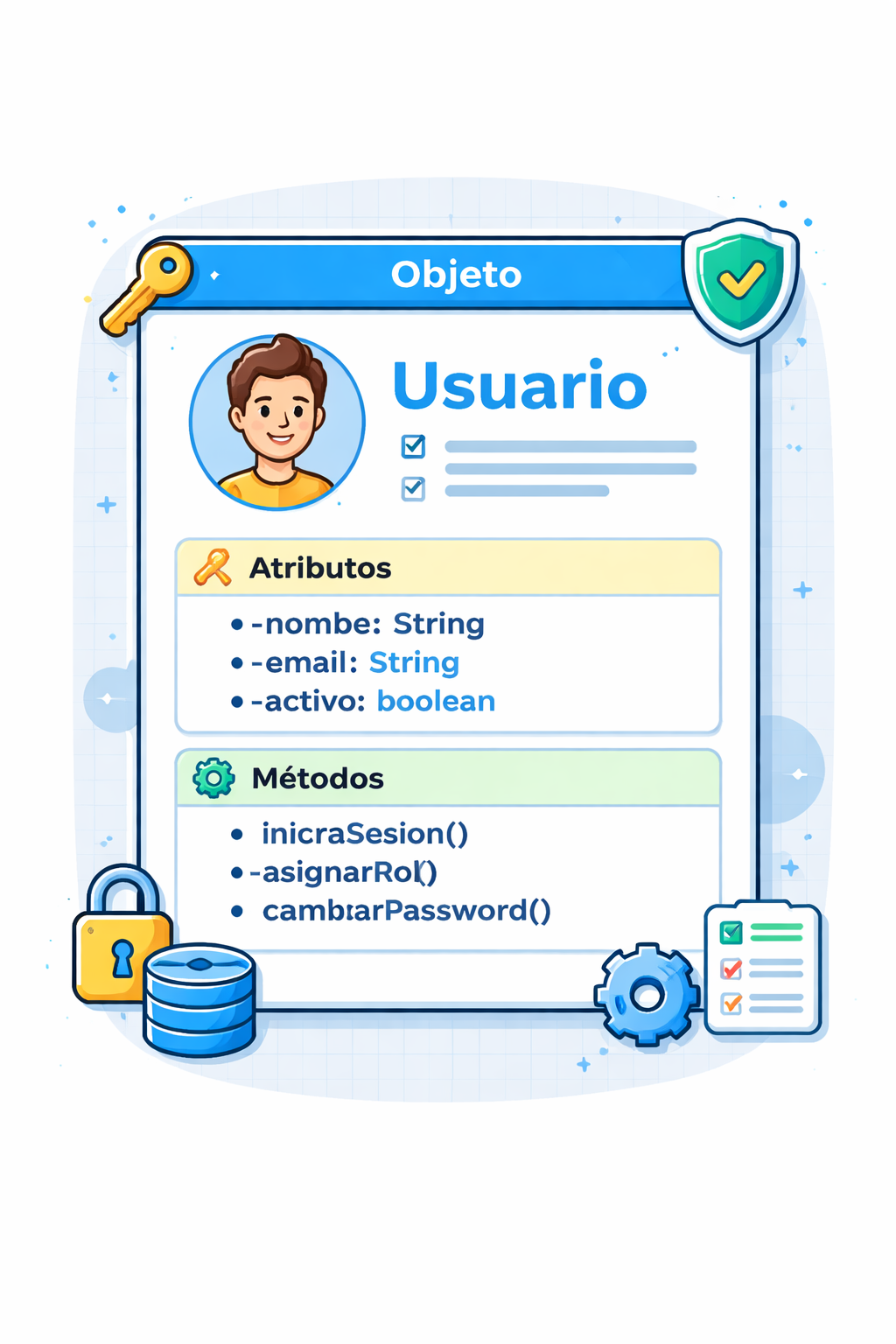 Ejemplo de objetos Usuario, Rol y Recurso en un Sistema de control de acceso institucional