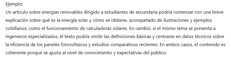 Ejemplo de coherencia del texto según el público lector