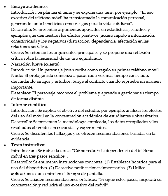 Ejemplo de tipos de texto