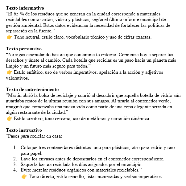 Ejemplos según el propósito
