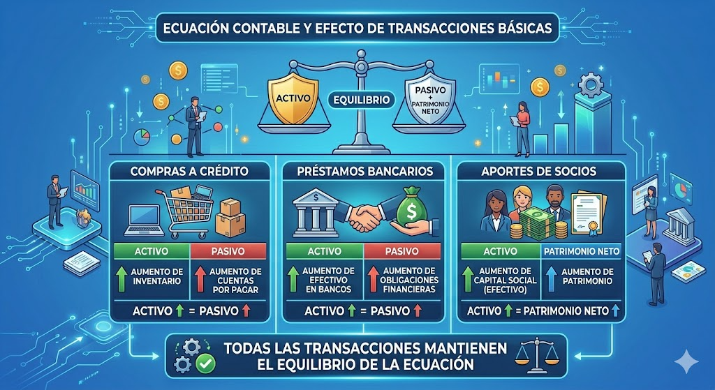 Ecuación contable y efecto de transacciones básicas