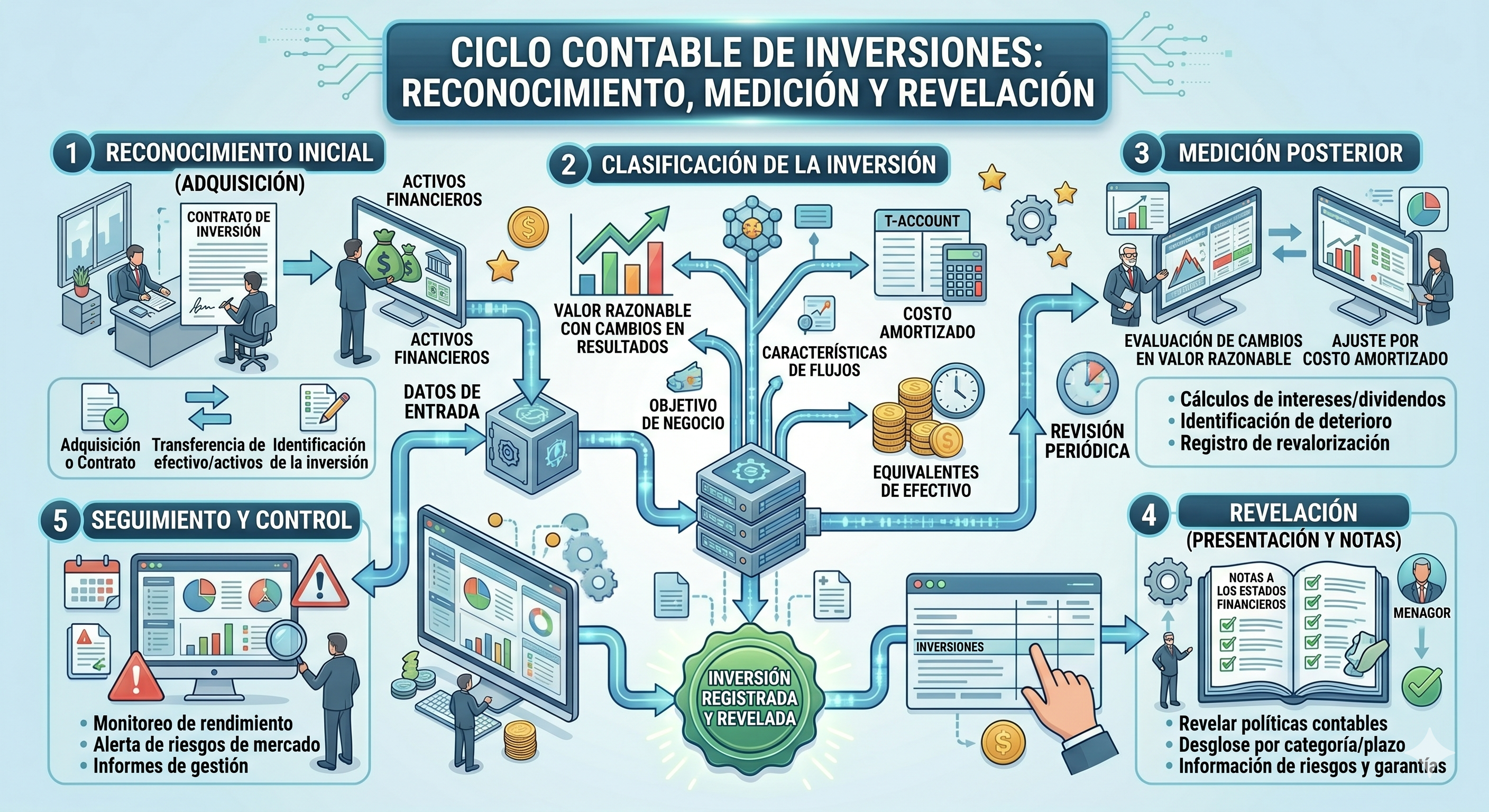 Reconocimiento inicial, medición posterior y revelación de inversiones