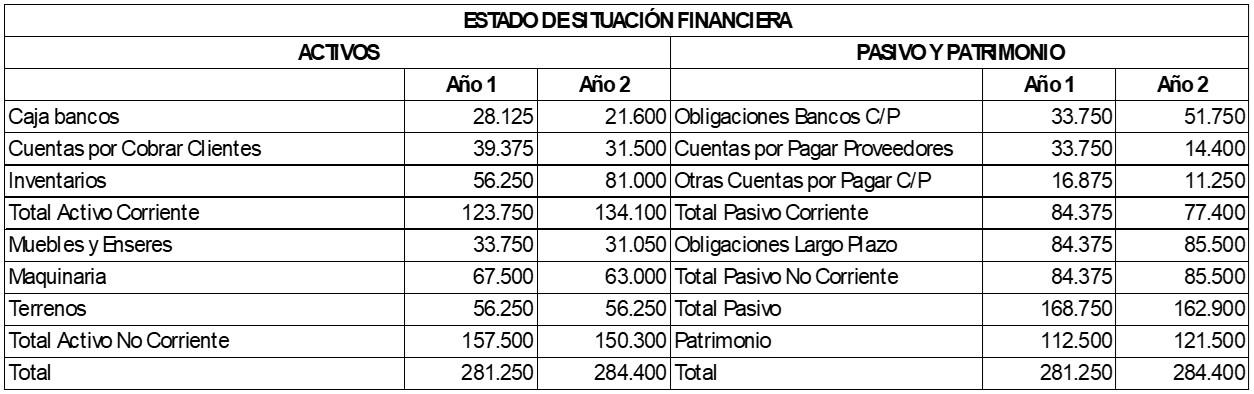 Estado de Situación Financiera de la Empresa Mezzanego