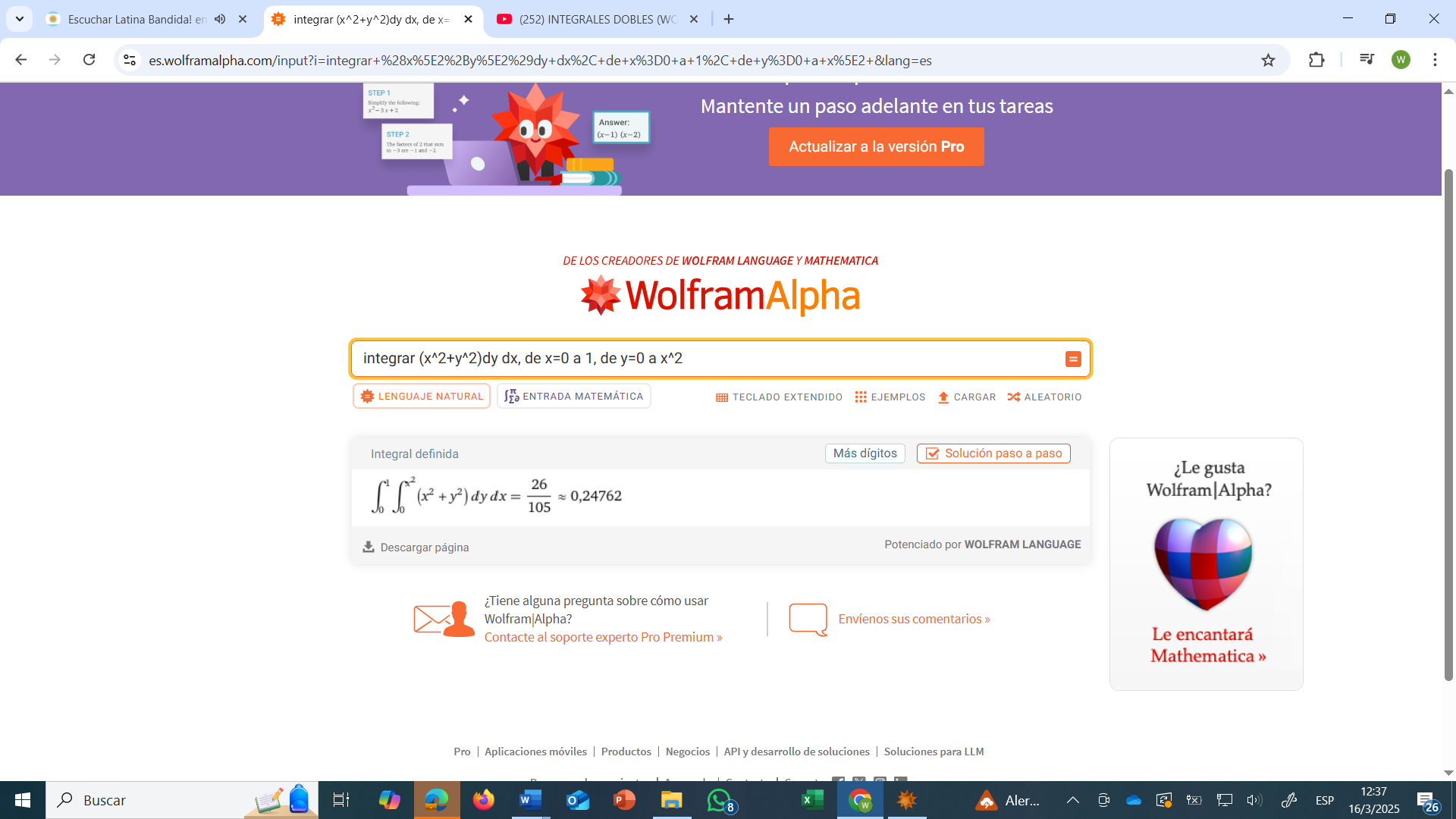 Figura 2 Solución de la integral doble de la función
