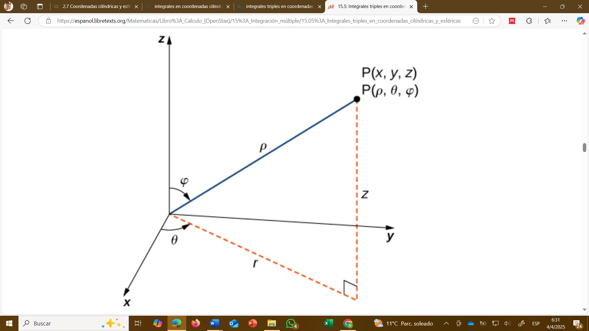 Figura 9 Representación gráfica de un punto P en coordenadas cilíndricas