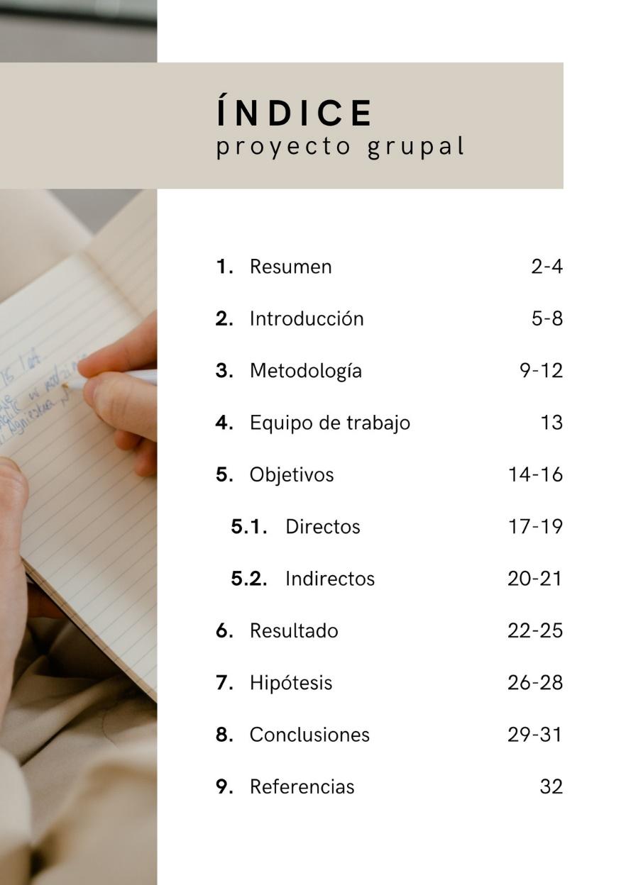 Figura 3 Representación gráfica de un ejemplo de índice o tabla de contenidos