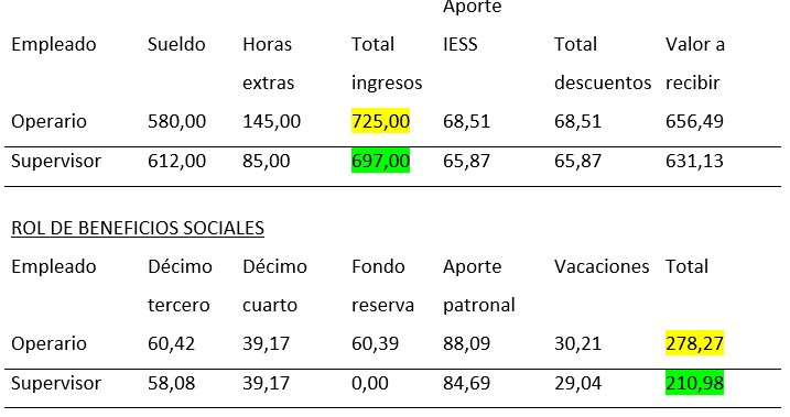 Figura 5 Rol de pagos y rol de beneficios sociales