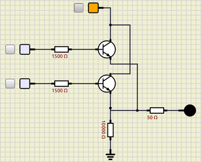 Compuerta lógica OR implementada con BJT. Combinación 0 0 