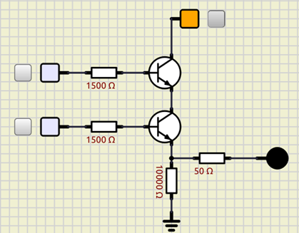 Compuerta lógica AND implementada con BJT. Combinación 0 0 