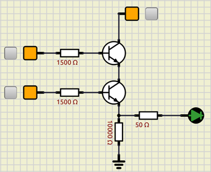 Compuerta lógica AND implementada con BJT. Combinación 1 1
