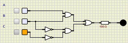 Combinación de entrada 001 para la función F = B’C’ + AB