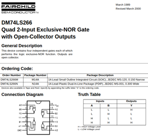 DM74LS266 Quad 2-Input Exclusive-NOR Gate