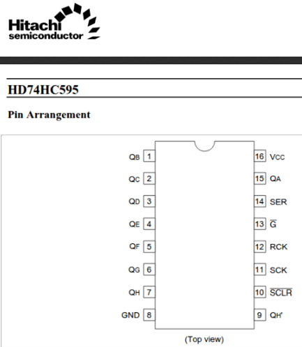 Esquemático del registro HD74HC595 