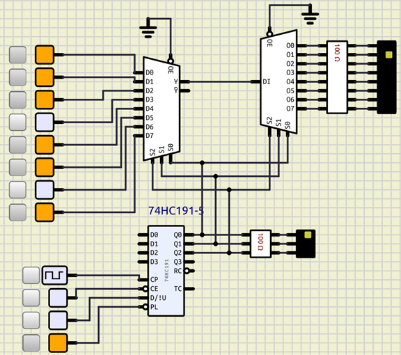 Circuto MUX-DEMUX para multiplexación de datos en el tiempo con señales de selección 001