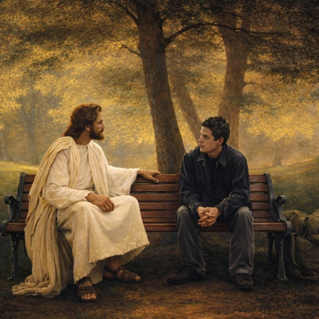 Jesús dialoga con un joven en un momento de reflexión