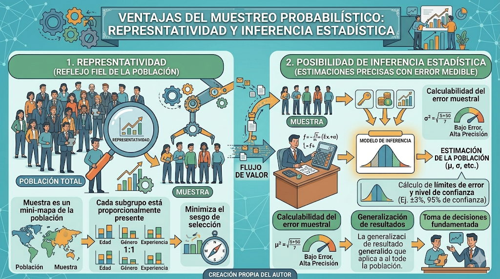 Ventajas del muestreo probabilístico: representatividad y posibilidad de inferencia estadística