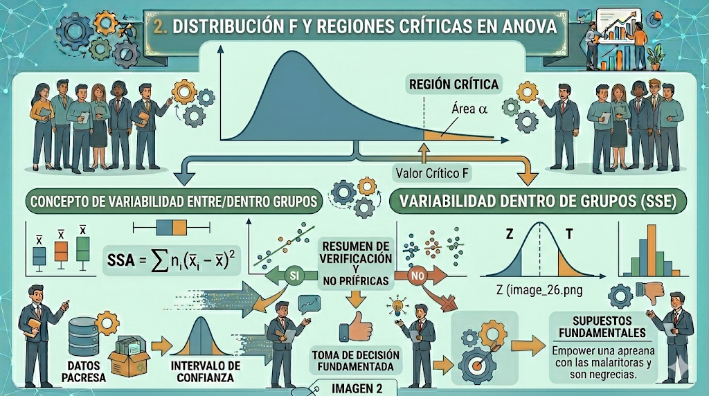 Distribución F y regiones críticas en ANOVA
