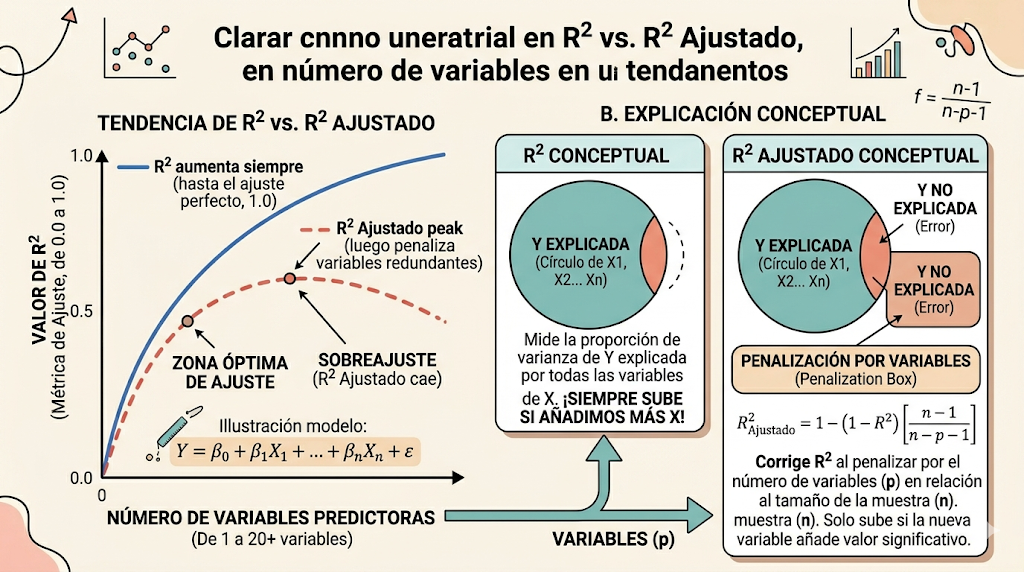 Comparación entre R² y R² ajustado según número de variables