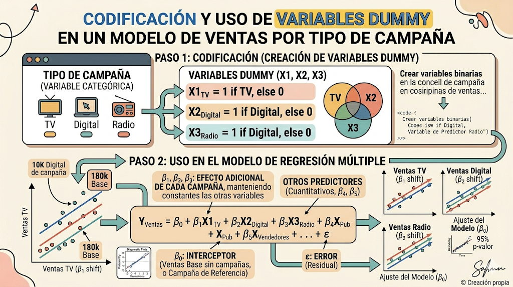 Codificación y uso de variables dummy en un modelo de ventas por tipo de campaña