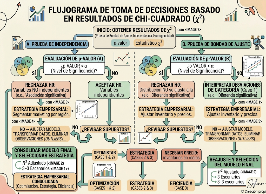 Flujograma de toma de decisiones basado en resultados de Chi-cuadrado