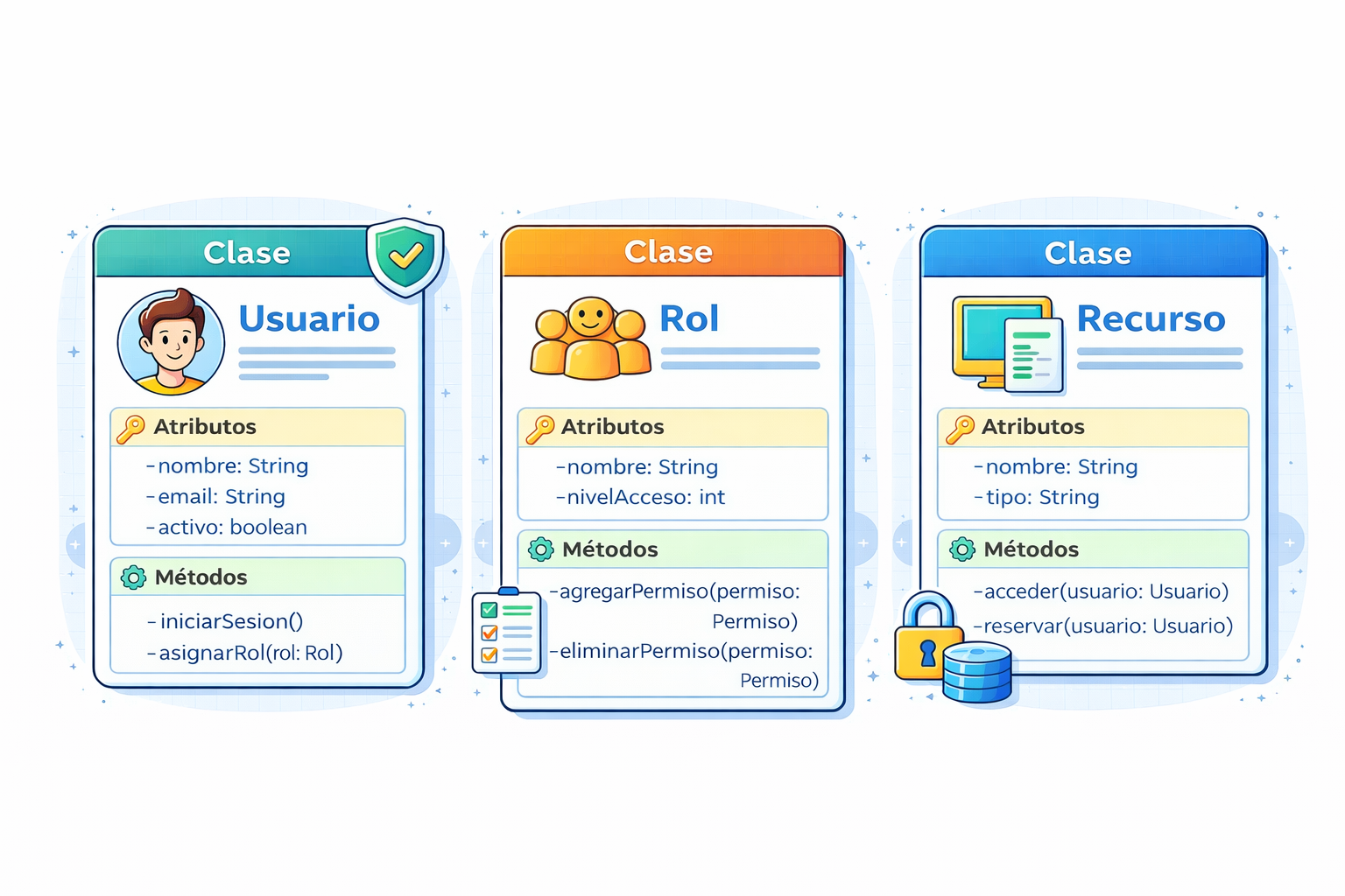 Identificación básica de clases: Usuario, Rol y Recurso
