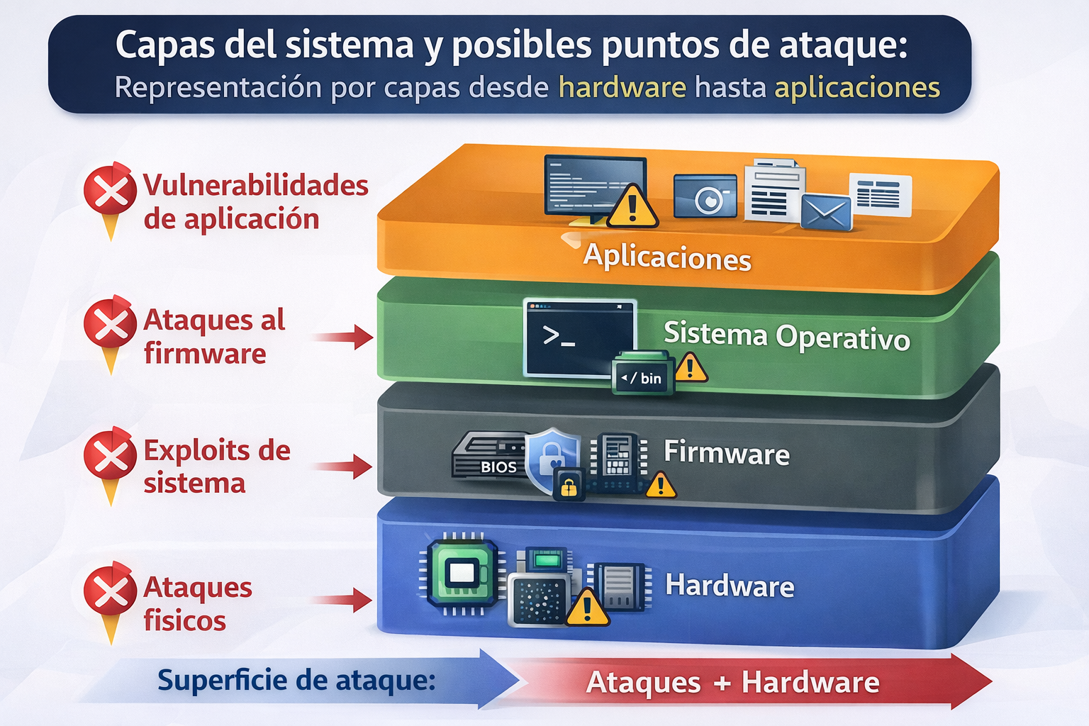 Capas del sistema y posibles puntos de ataque