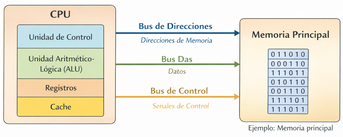 Relación entre CPU y memoria principal en la arquitectura Von Neumann