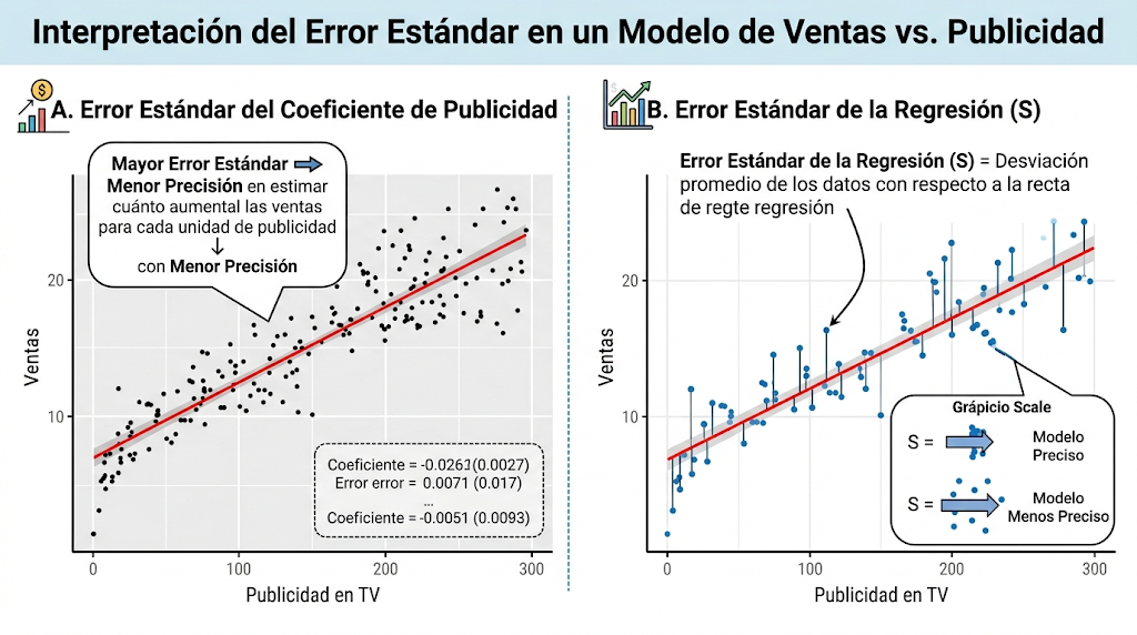 Interpretación del error estándar en un modelo de ventas vs. publicidad