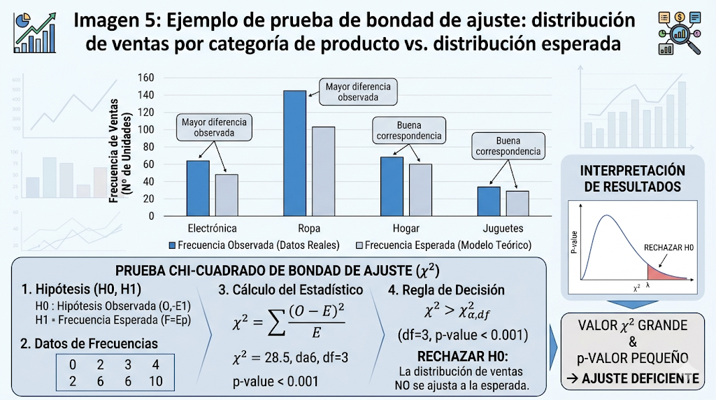Ejemplo de prueba de bondad de ajuste: distribución de ventas por categoría de producto vs. distribución esperada